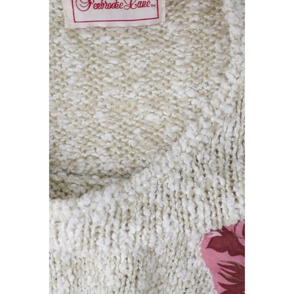 Vintage Penbrooke Lane Beige Floral Long Sleeve Beaded Pearl Accent Sweater L - Picture 6 of 7